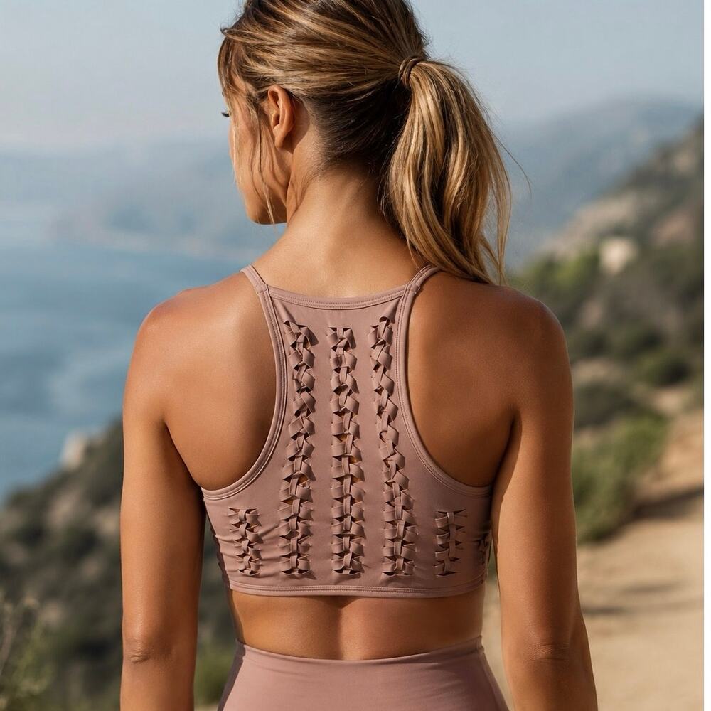 FREE PEOPLE MOVEMENT Revelation Braided Back Yoga Tank Bra Crop Top Nude Pink XS